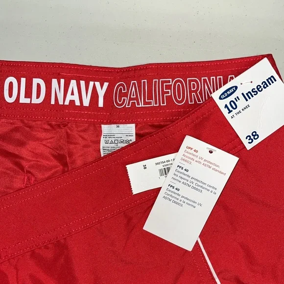 Old Navy NWT Size 38 Red - White Side Stripe UPF 40 Swim Board Shorts - Picture 3 of 3